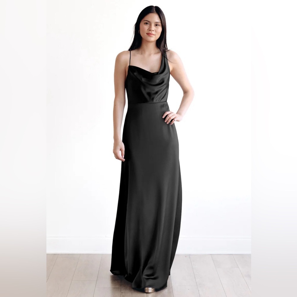 NWOT Watters Bridesmaid Dress Rio Black Evening Gown 1 Shoulder Large MOB MOG
